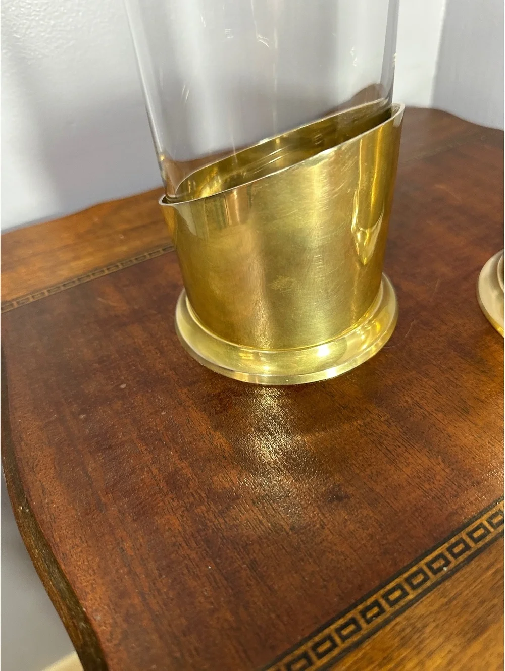 Vintage 1995 Ambrosia Brass&Glass Hurricane Candle Holders Pair - Made in India